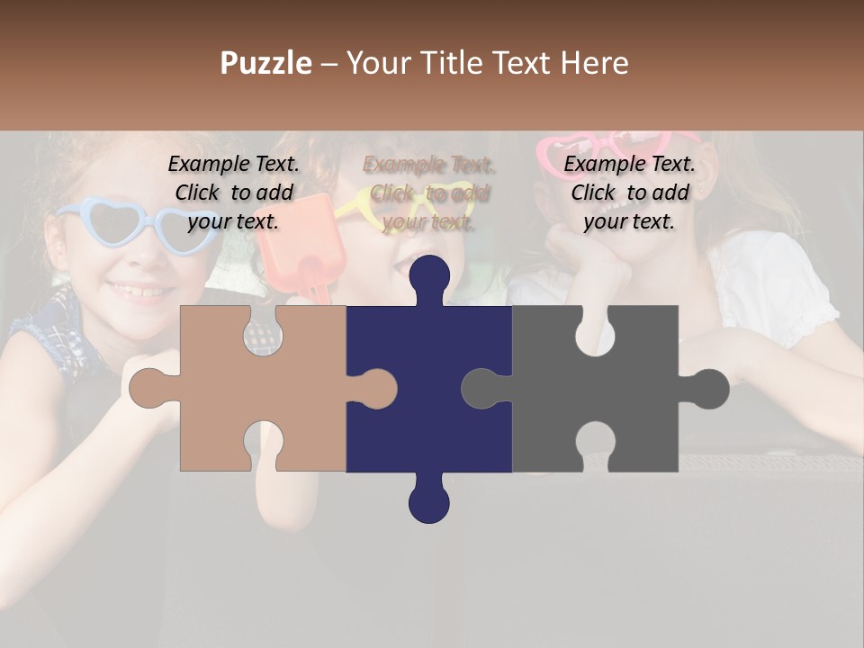 Three Little Girls Wearing Sunglasses Sitting In The Back Of A Car PowerPoint Template