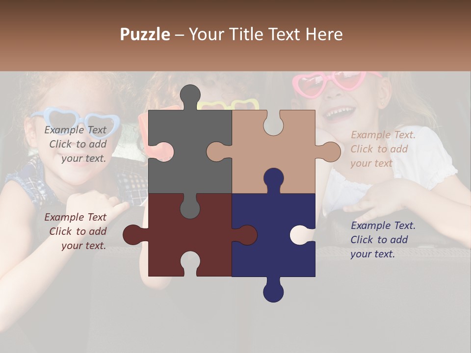 Three Little Girls Wearing Sunglasses Sitting In The Back Of A Car PowerPoint Template