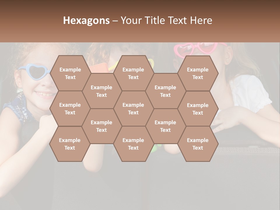 Three Little Girls Wearing Sunglasses Sitting In The Back Of A Car PowerPoint Template