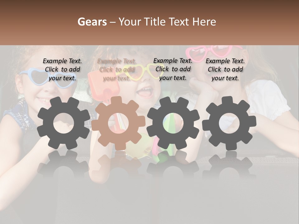 Three Little Girls Wearing Sunglasses Sitting In The Back Of A Car PowerPoint Template