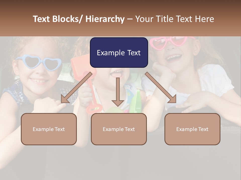 Three Little Girls Wearing Sunglasses Sitting In The Back Of A Car PowerPoint Template