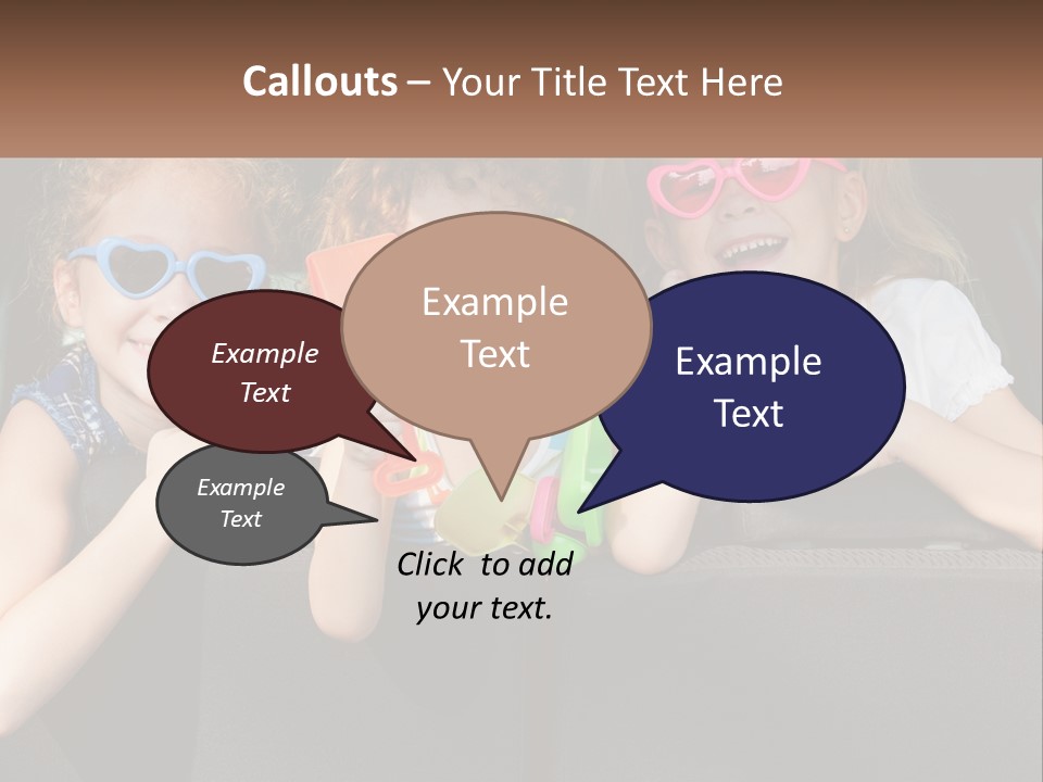Three Little Girls Wearing Sunglasses Sitting In The Back Of A Car PowerPoint Template