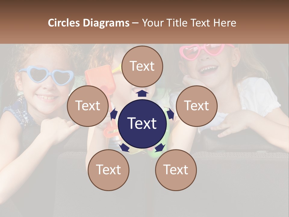 Three Little Girls Wearing Sunglasses Sitting In The Back Of A Car PowerPoint Template