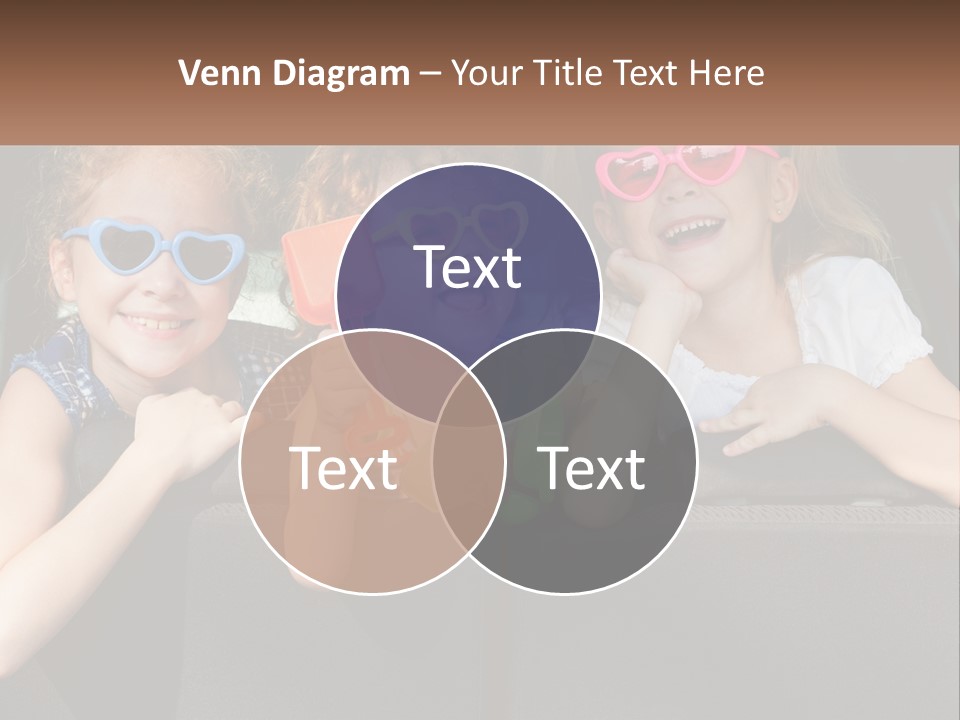 Three Little Girls Wearing Sunglasses Sitting In The Back Of A Car PowerPoint Template
