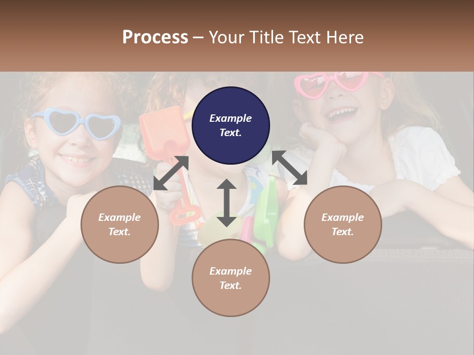 Three Little Girls Wearing Sunglasses Sitting In The Back Of A Car PowerPoint Template