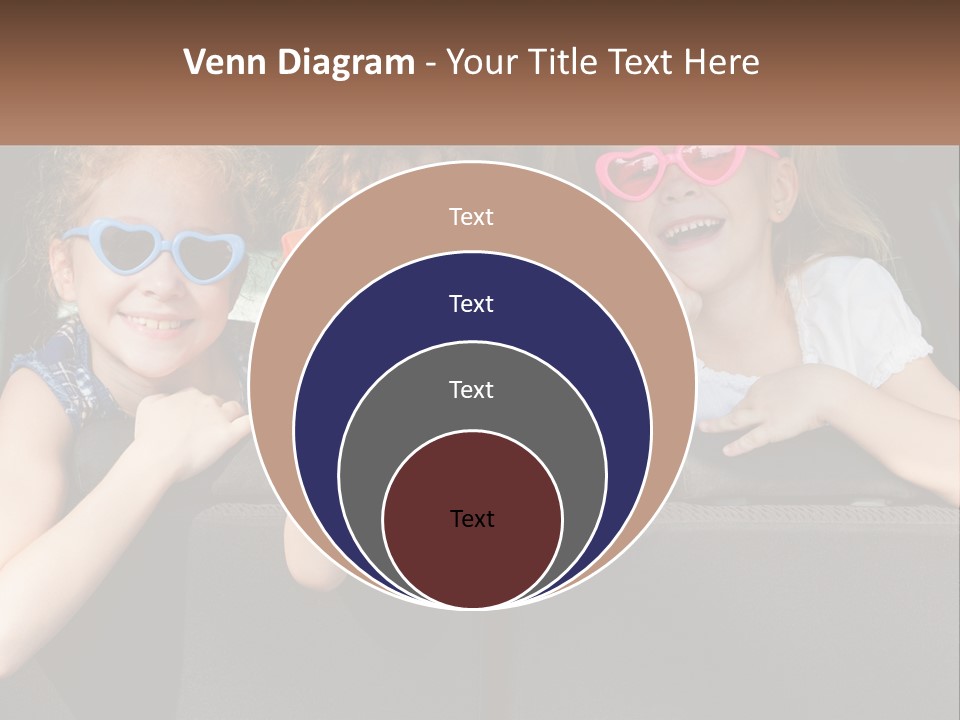 Three Little Girls Wearing Sunglasses Sitting In The Back Of A Car PowerPoint Template