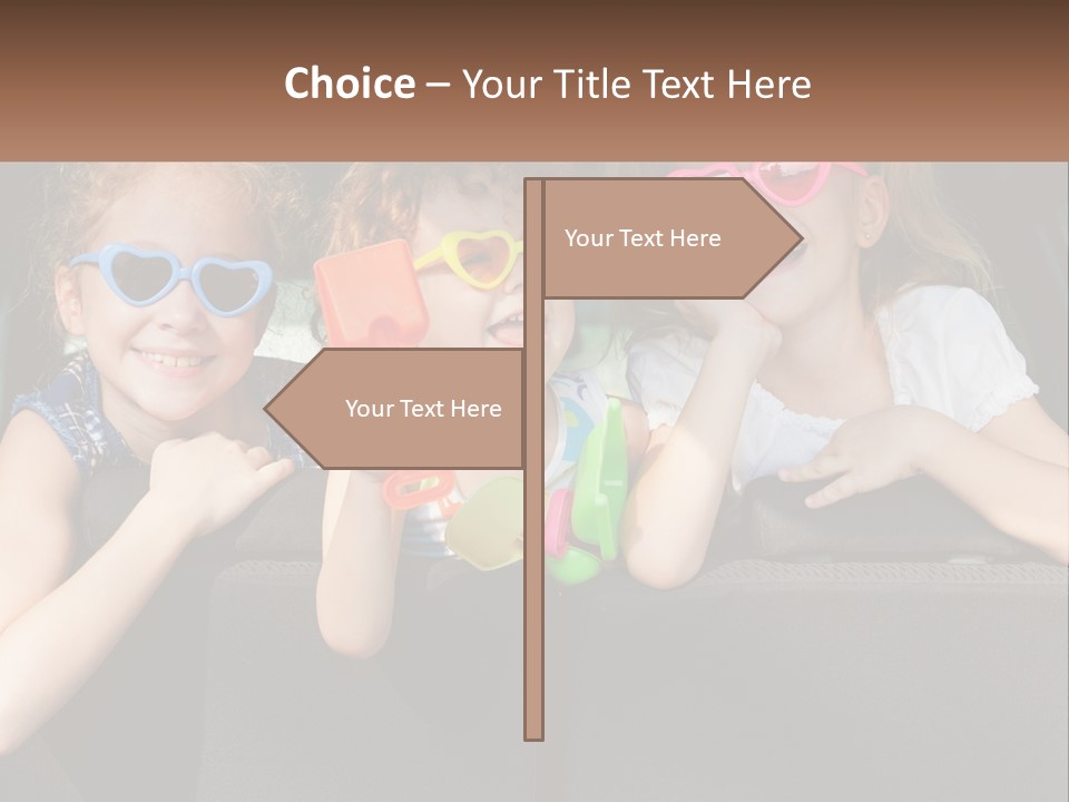 Three Little Girls Wearing Sunglasses Sitting In The Back Of A Car PowerPoint Template