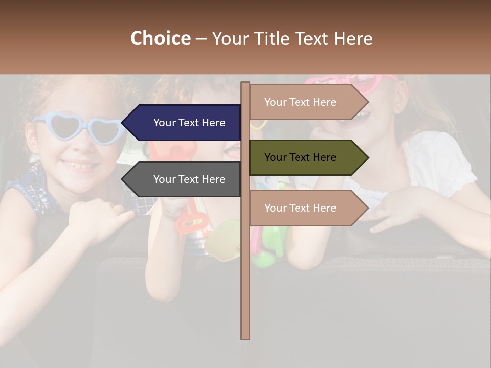 Three Little Girls Wearing Sunglasses Sitting In The Back Of A Car PowerPoint Template