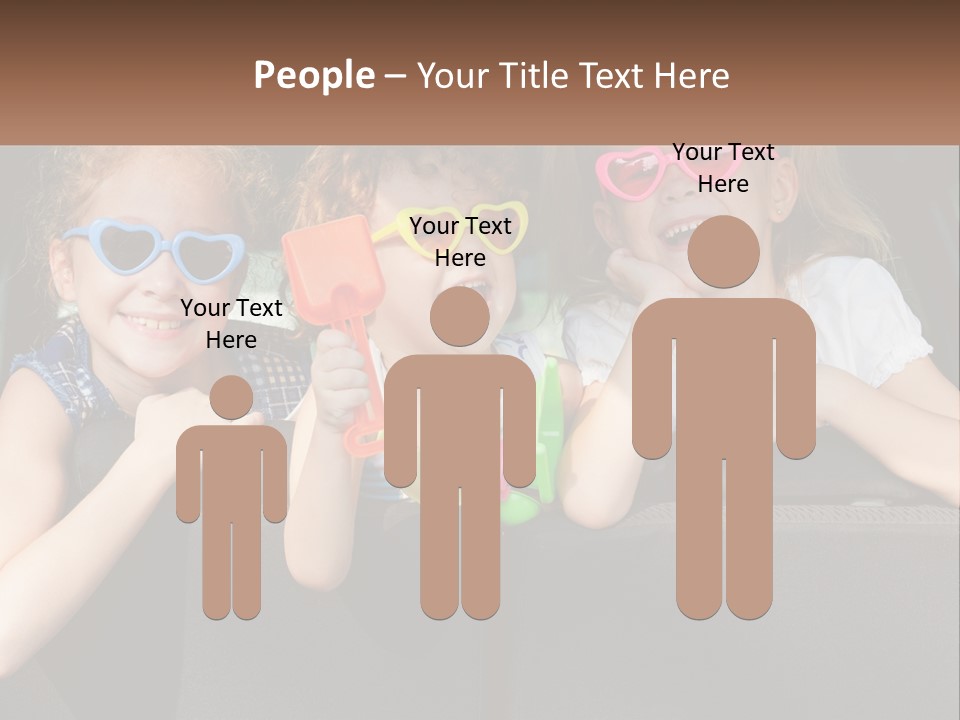 Three Little Girls Wearing Sunglasses Sitting In The Back Of A Car PowerPoint Template