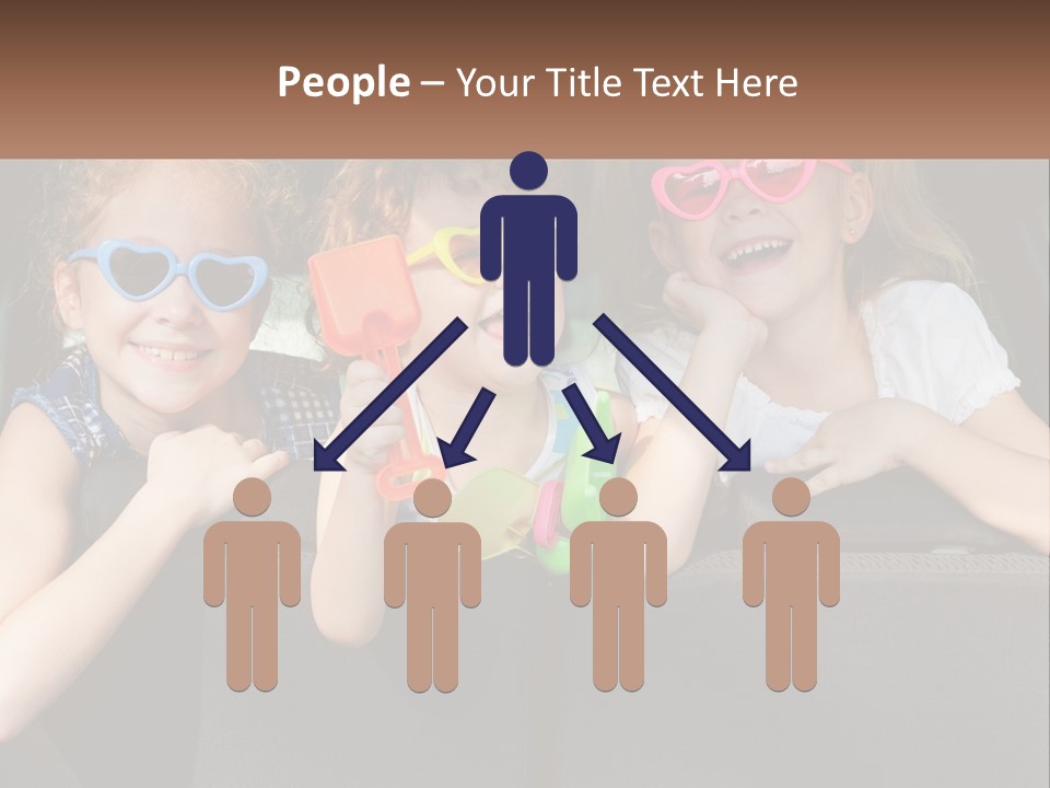 Three Little Girls Wearing Sunglasses Sitting In The Back Of A Car PowerPoint Template