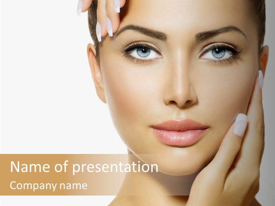 A Beautiful Woman With Blue Eyes And White Nails PowerPoint Template