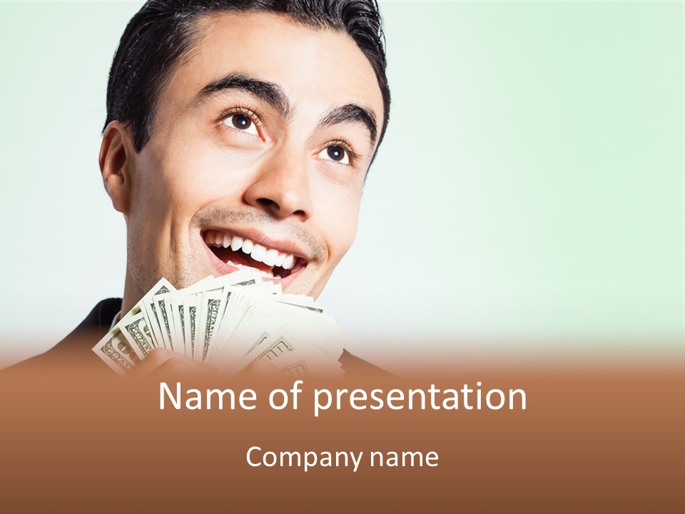 A Man Holding A Bunch Of Money In Front Of His Face PowerPoint Template