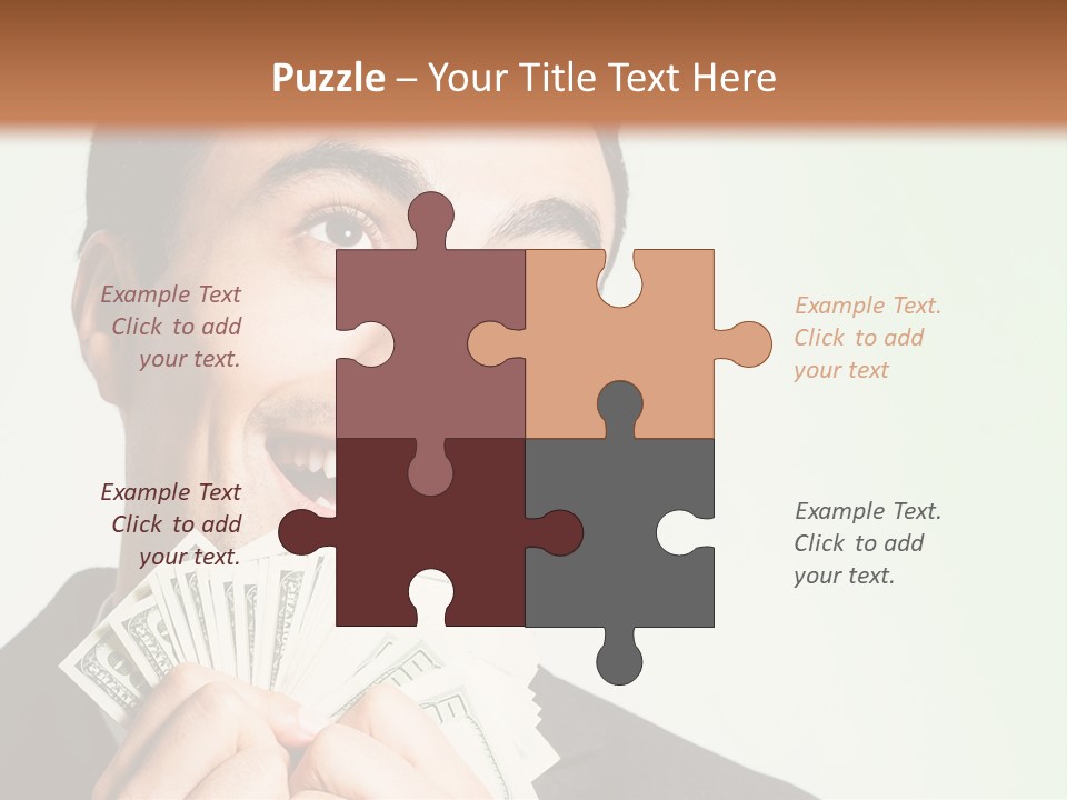 A Man Holding A Bunch Of Money In Front Of His Face PowerPoint Template