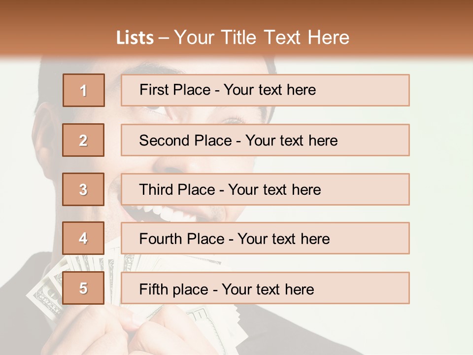 A Man Holding A Bunch Of Money In Front Of His Face PowerPoint Template