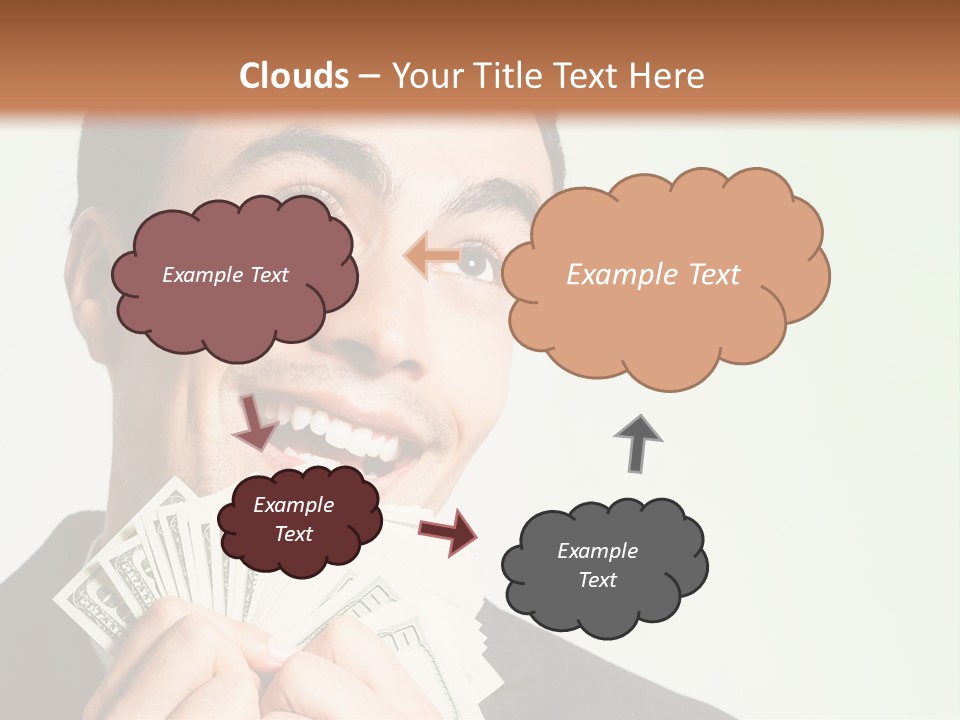 A Man Holding A Bunch Of Money In Front Of His Face PowerPoint Template