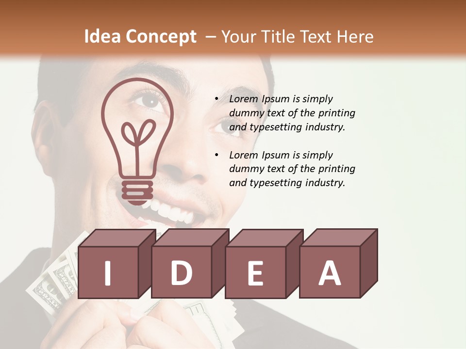 A Man Holding A Bunch Of Money In Front Of His Face PowerPoint Template