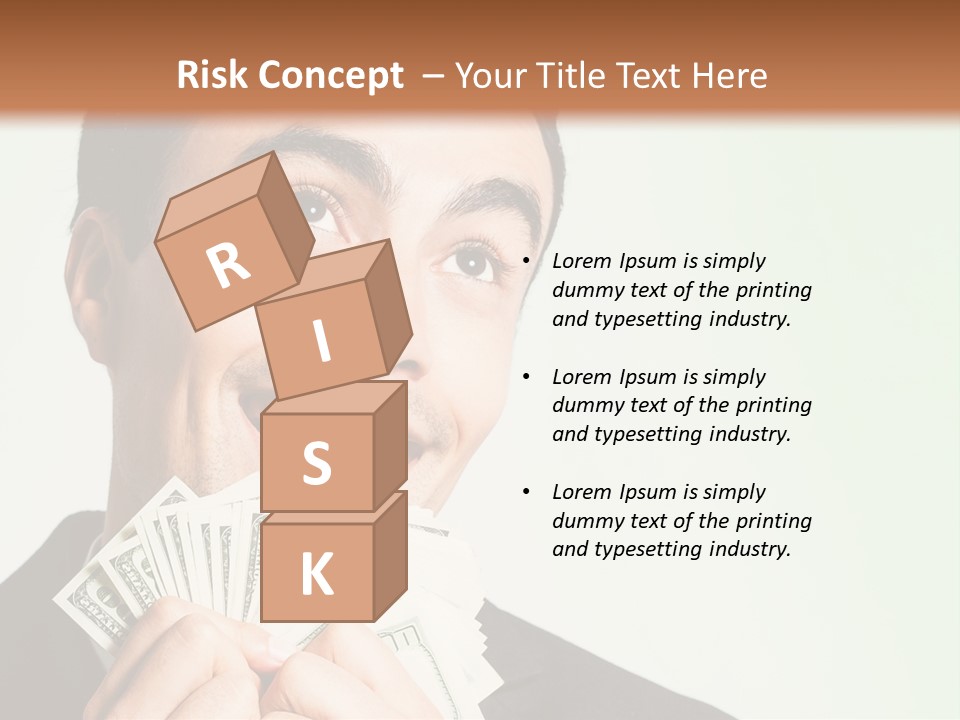 A Man Holding A Bunch Of Money In Front Of His Face PowerPoint Template