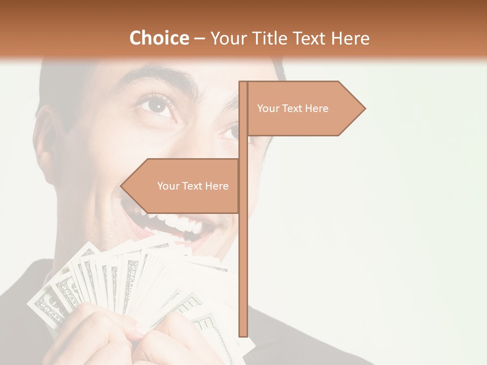 A Man Holding A Bunch Of Money In Front Of His Face PowerPoint Template
