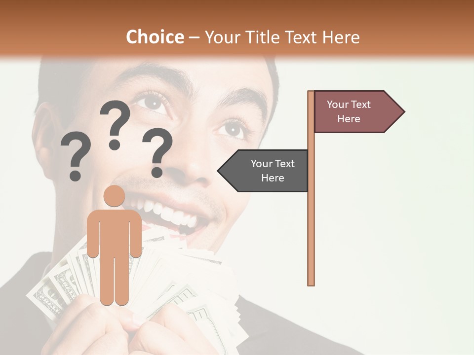 A Man Holding A Bunch Of Money In Front Of His Face PowerPoint Template