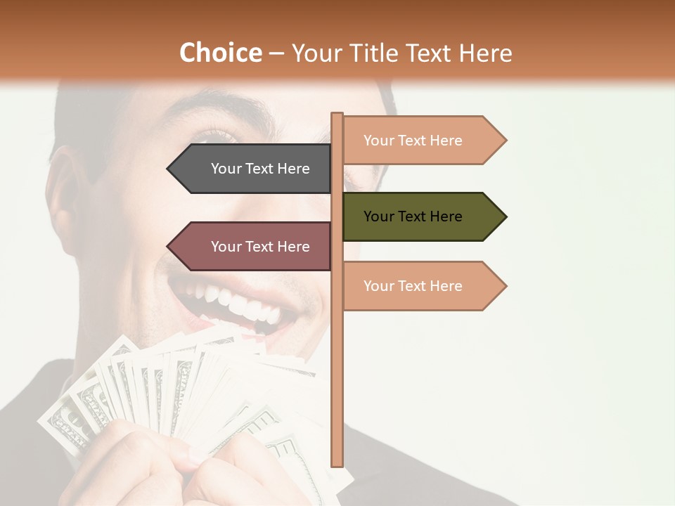 A Man Holding A Bunch Of Money In Front Of His Face PowerPoint Template