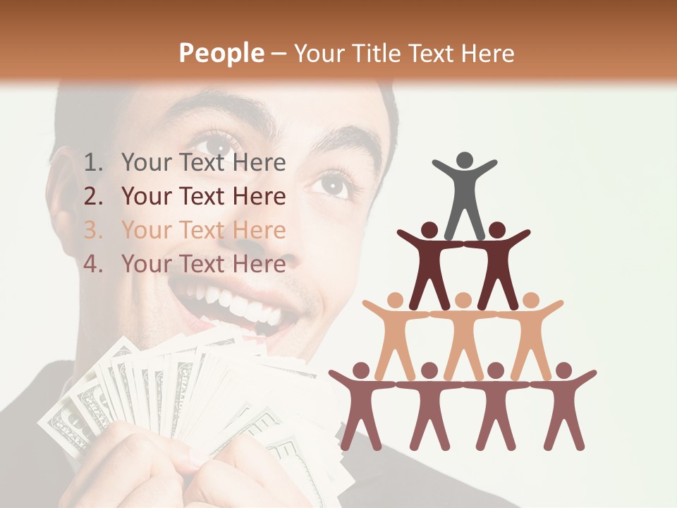 A Man Holding A Bunch Of Money In Front Of His Face PowerPoint Template