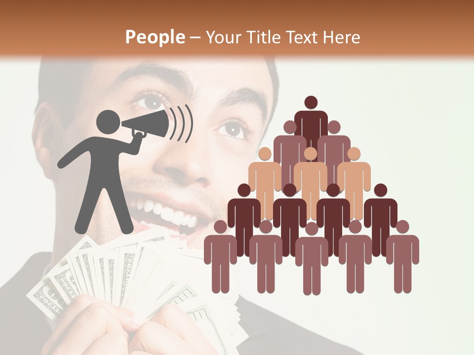 A Man Holding A Bunch Of Money In Front Of His Face PowerPoint Template