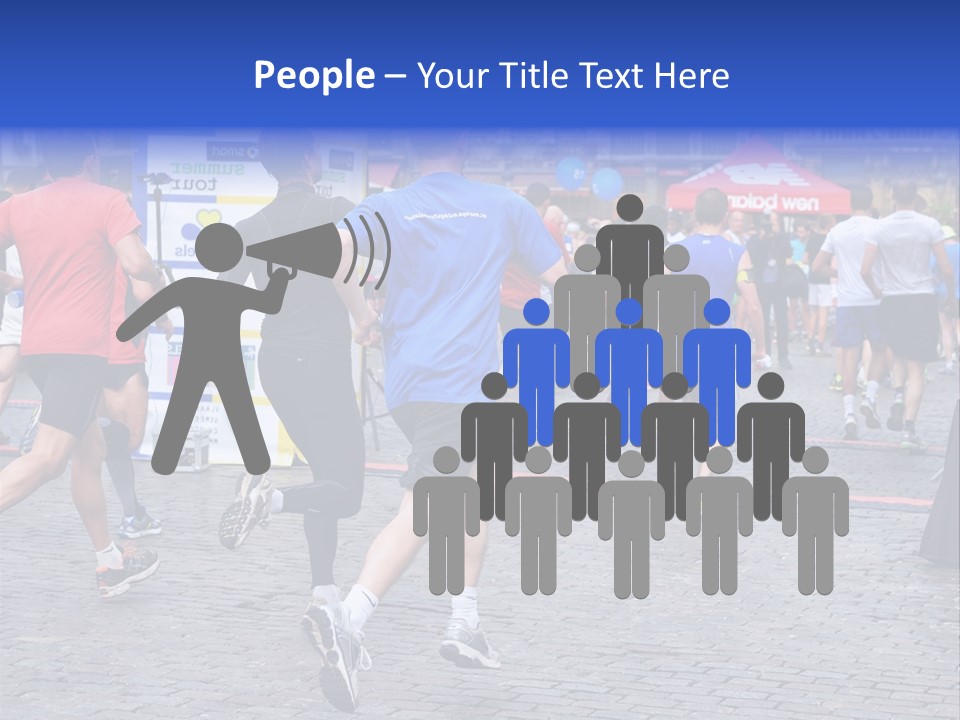 A Group Of People Running In A Marathon PowerPoint Template