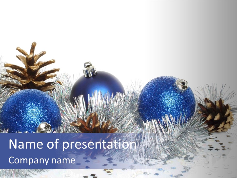 A Group Of Blue Christmas Ornaments With Pine Cones PowerPoint Template