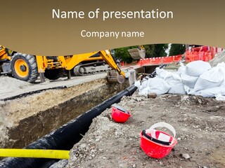 A Construction Site With Construction Equipment On The Ground PowerPoint Template