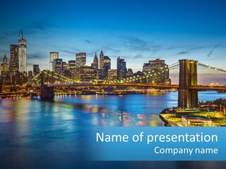 A Cityscape With A Bridge In The Background PowerPoint Template