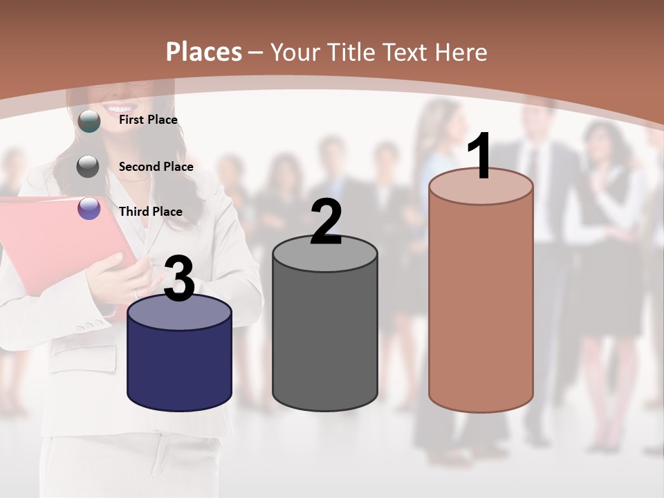 A Woman Holding A Red Folder In Front Of A Group Of People PowerPoint Template