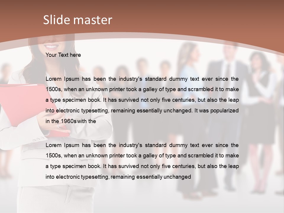 A Woman Holding A Red Folder In Front Of A Group Of People PowerPoint Template