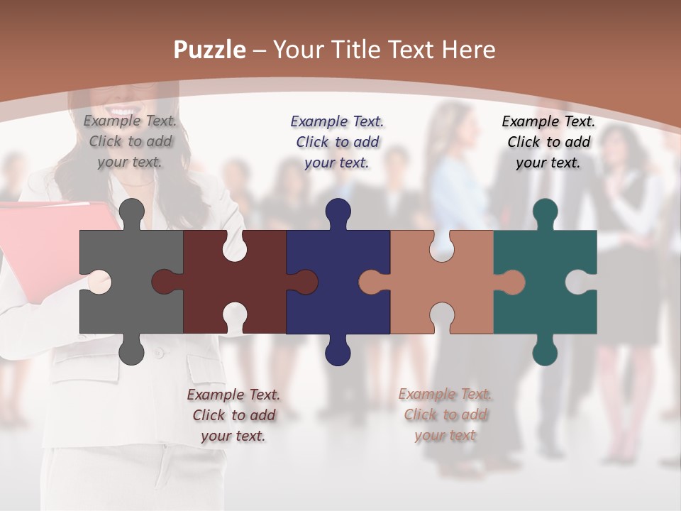 A Woman Holding A Red Folder In Front Of A Group Of People PowerPoint Template