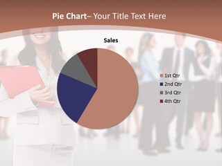A Woman Holding A Red Folder In Front Of A Group Of People PowerPoint Template