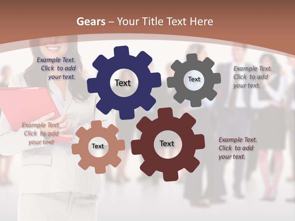 A Woman Holding A Red Folder In Front Of A Group Of People PowerPoint Template