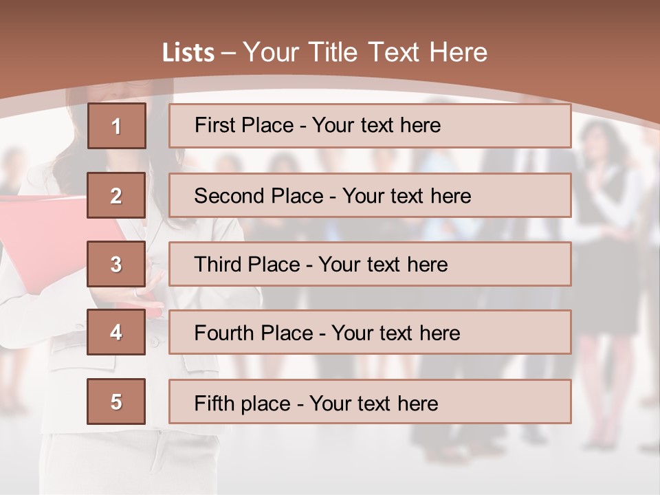 A Woman Holding A Red Folder In Front Of A Group Of People PowerPoint Template