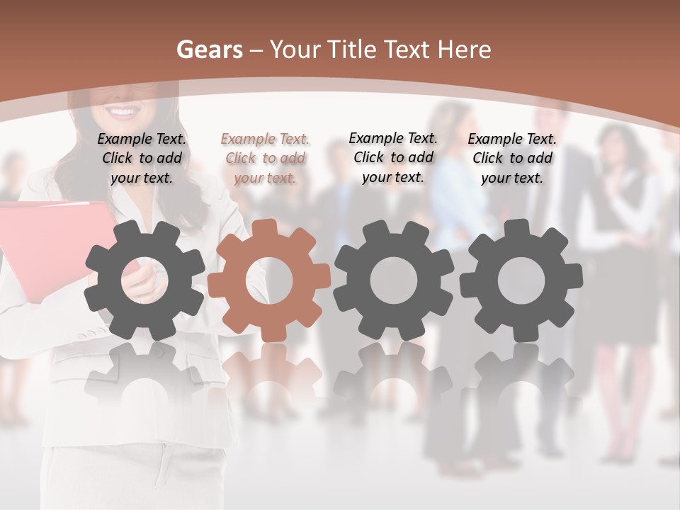 A Woman Holding A Red Folder In Front Of A Group Of People PowerPoint Template