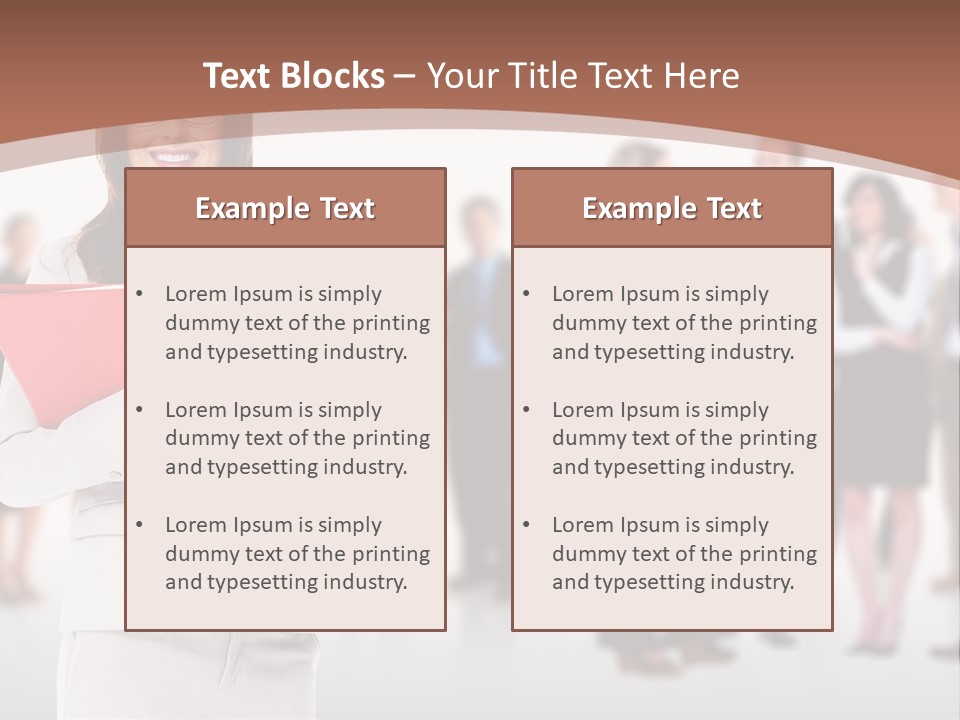 A Woman Holding A Red Folder In Front Of A Group Of People PowerPoint Template