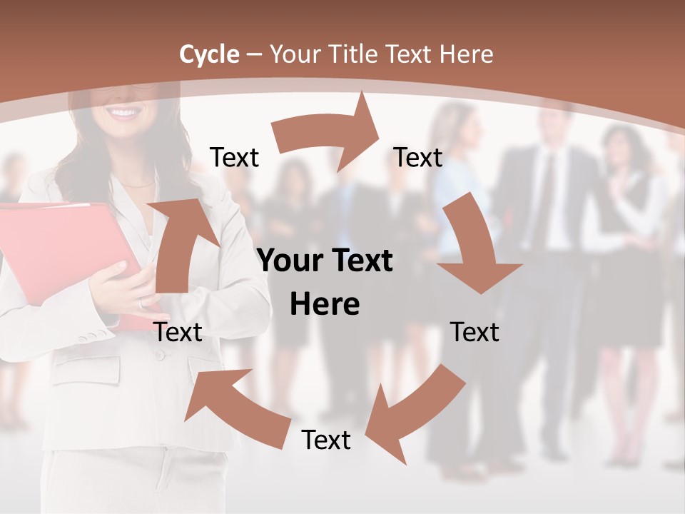 A Woman Holding A Red Folder In Front Of A Group Of People PowerPoint Template