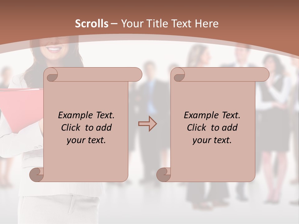 A Woman Holding A Red Folder In Front Of A Group Of People PowerPoint Template