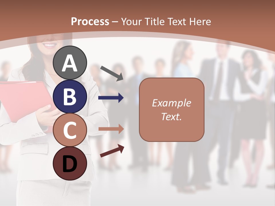 A Woman Holding A Red Folder In Front Of A Group Of People PowerPoint Template