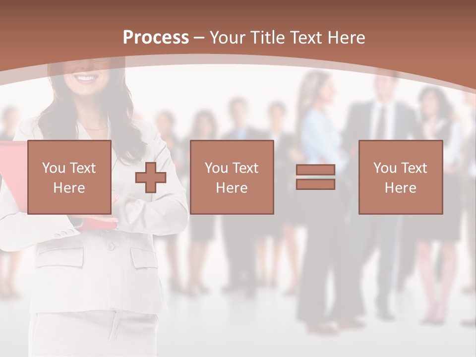 A Woman Holding A Red Folder In Front Of A Group Of People PowerPoint Template