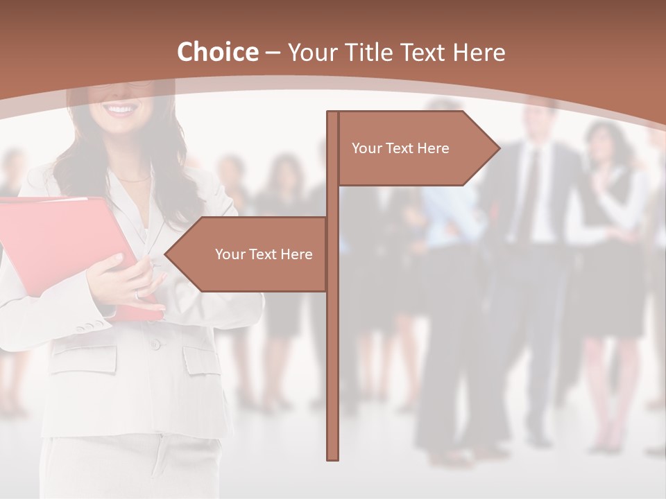 A Woman Holding A Red Folder In Front Of A Group Of People PowerPoint Template