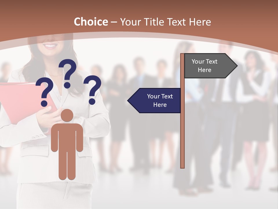 A Woman Holding A Red Folder In Front Of A Group Of People PowerPoint Template