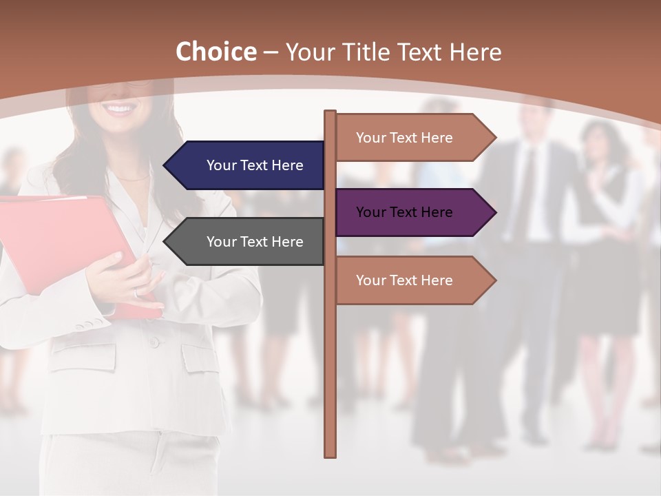 A Woman Holding A Red Folder In Front Of A Group Of People PowerPoint Template