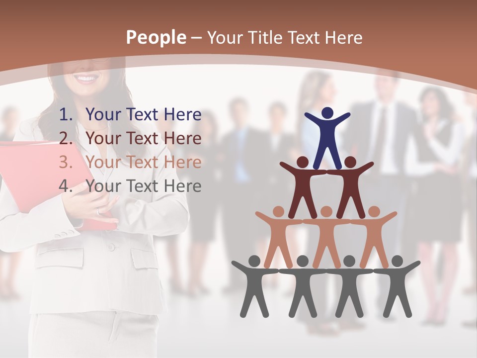 A Woman Holding A Red Folder In Front Of A Group Of People PowerPoint Template