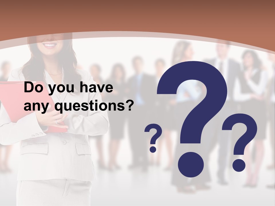 A Woman Holding A Red Folder In Front Of A Group Of People PowerPoint Template