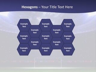 A Soccer Ball On A Soccer Field With A Stadium In The Background PowerPoint Template