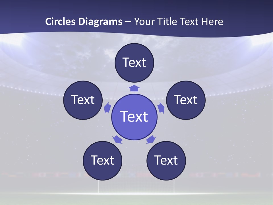 A Soccer Ball On A Soccer Field With A Stadium In The Background PowerPoint Template