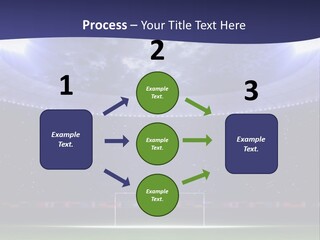 A Soccer Ball On A Soccer Field With A Stadium In The Background PowerPoint Template